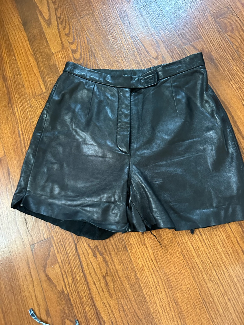 Black Genuine Leather Cutoff Shorts - Sleek High-Waist Style